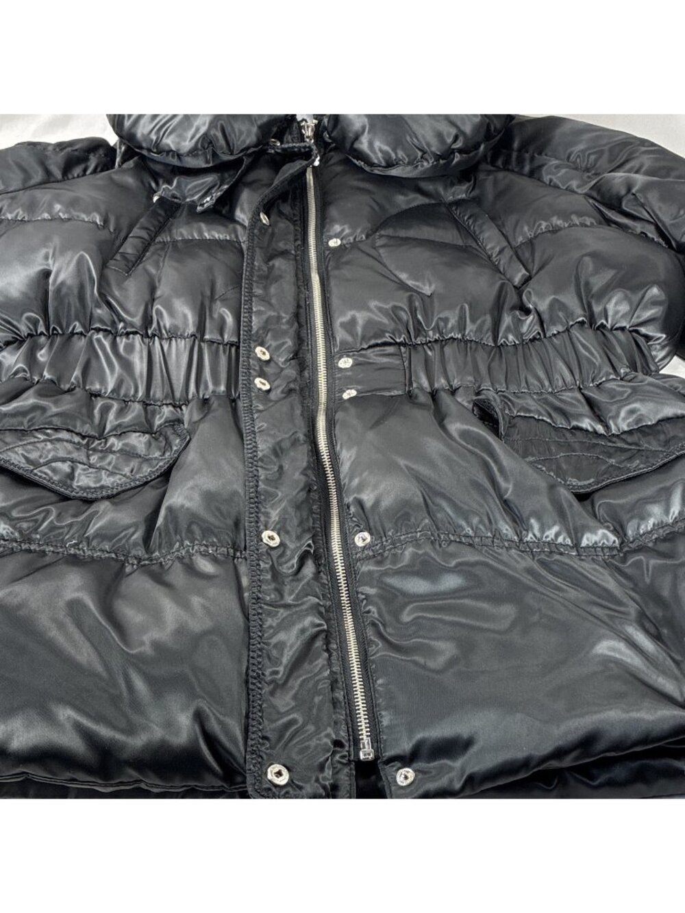 ADAR Women Black Down Puffer Coat Quilt Heavy Full Zip Warm Ruched Jacket M L